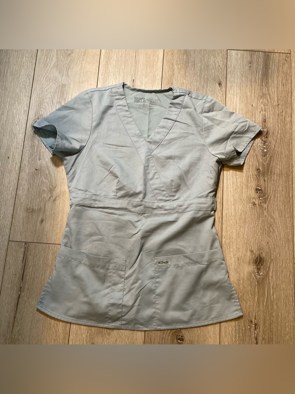 Grey's Anatomy by Barco Mock Wrap Scrub Top XS Gray Light Grey Minimalist